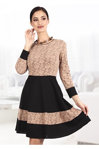 AD Fashion Black wrap dress with bust and beige inserts R441i0487 - 44 EU