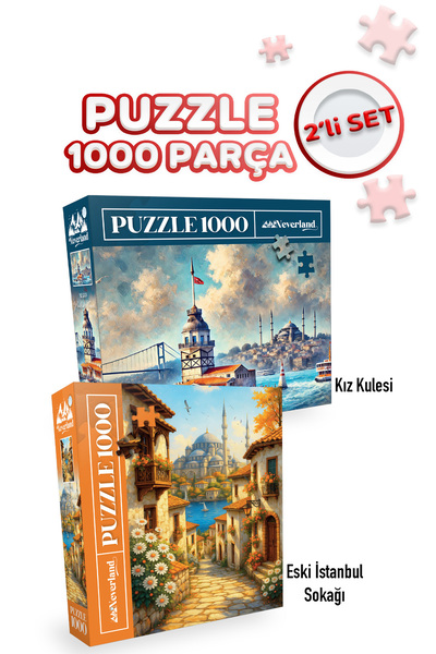 Neverland 2 ADET 1000 PARÇA PUZZLE- KIZ KULESİ VE ESKİ İSTANBUL SOKAĞI