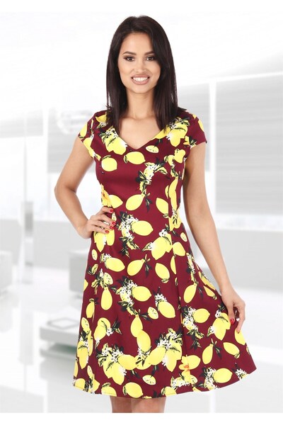 AD Fashion Navy cotton dress with yellow lemons R228i805 - 42 EU