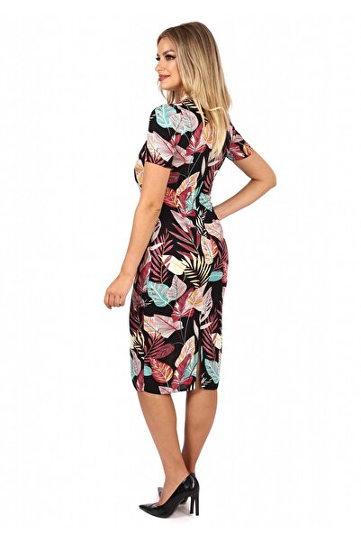AD Fashion Rochie imprimata cu frunze multicolore 56R1605i1605 - 38 EU