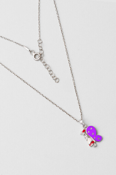 So CHIC... Kelebek Figürlü 18 Ayar Beyaz Altın Kaplama Gümüş 33 Cm Çocuk Kolye