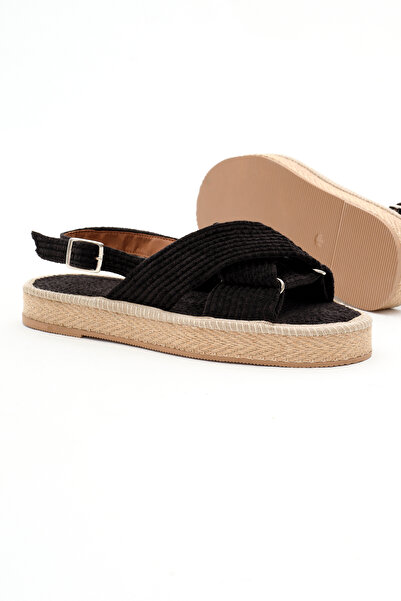 Tonny Black Women's Black Cream Cross-Strapped Ankle-Tied Straw Knit Sandals