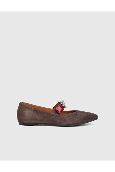 İLVİ Litoni Genuine Suede Leather Brown Women's Ballerinas