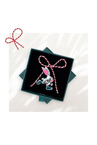 Pursehuit Καρφίτσα ασημί χρώματος, σε σχήμα λαγουδάκι, με κορδόνι martisor κα...