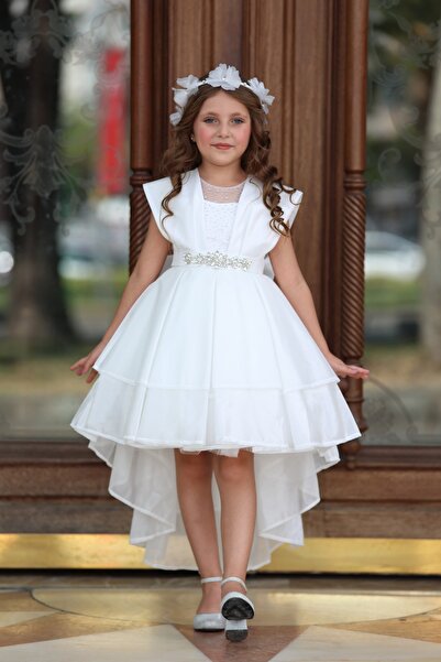 MİSS RAİN Vatkali Image Stone Beaded Detail Front Short Back Long Layered Skirt Girl's Evening Dress