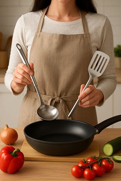 Buffer ®   4-Piece Steel Ladle, Strainer, Serving Spoon, Spatula Kitchen Food Preparation Serving Set