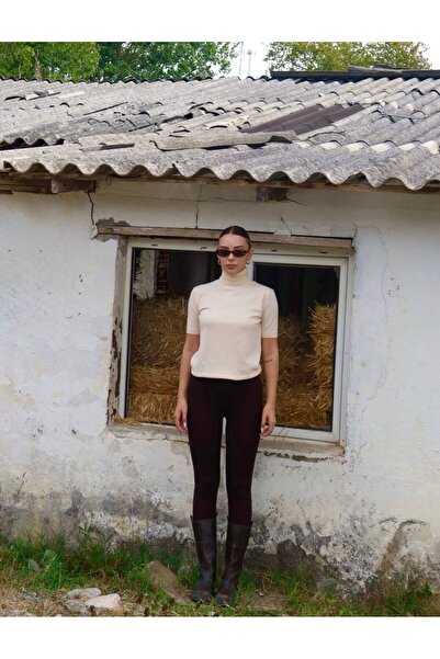 D'RECCY Women's Silk Knitwear Short Sleeve High Neck Stretchy Sweater