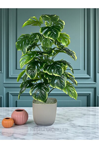 NEŞELİ ÇİÇEKLER Yapay Ağaç Monstera Deve Tabanı Bitkisi 36 Yaprak 90cm Plasti...