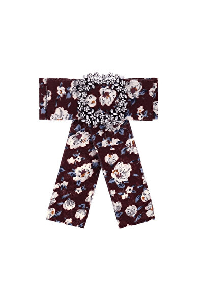 Pursehuit Καρφίτσα τύπου jabou, μπορντό, με λουλούδια και πέτρες, Sandrine C5