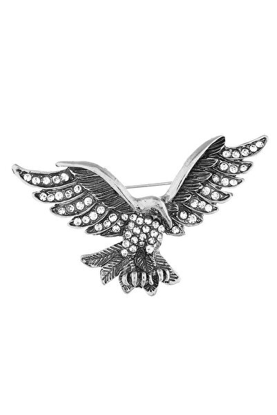 Pursehuit Καρφίτσα σε ασημί χρώμα, σε σχήμα αετού, με πέτρες, Nicoleta C1