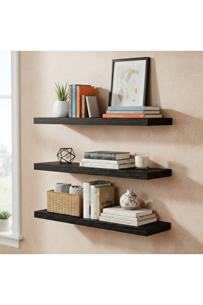 Elindor Set de 3 rafturi negre Elindor®, raft de depozitare suspendat, bucătă...