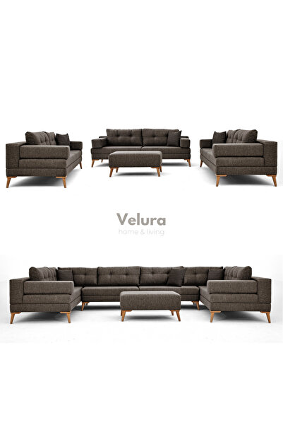 Velura Home & Living Zeri 3+3+3 Yataklı Puzzle Modüler U Köşe Koltuk Takımı &...