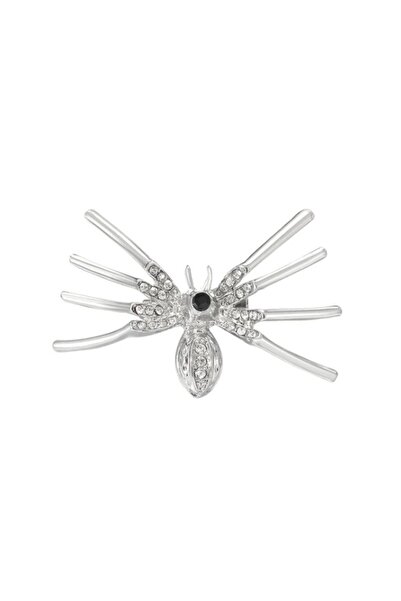 Pursehuit Καρφίτσα ασημί χρώματος, σε σχήμα αράχνης, με πέτρες ζιργκόν, Pius C1