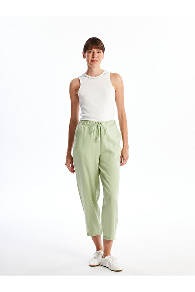 LC Waikiki Lcwaikiki Classic Green Elastic Waist Carrot Cut Women's Pants S4L...
