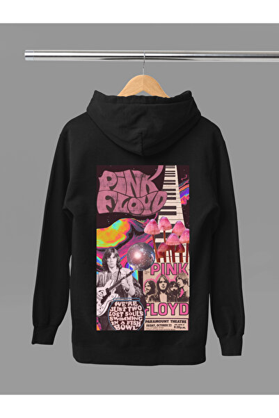 MAGORS Hanorac rock cu glugă, cu mânecă lungă, din bumbac, imprimat PINK FLOY...