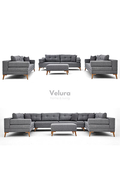 Velura Home & Living Zeri 3+3+3 Yataklı Puzzle Modüler U Köşe Koltuk Takımı &...