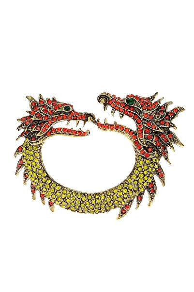 Pursehuit Χρυσή καρφίτσα, σε σχήμα δράκου, με πέτρες, Marvel C1