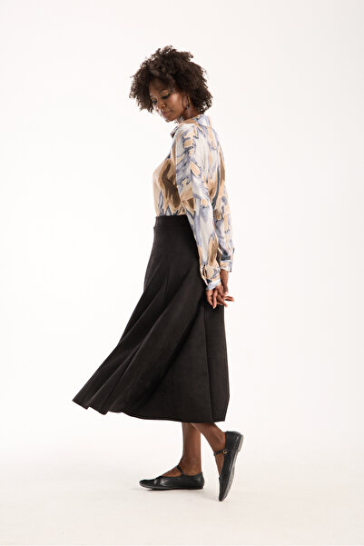 TheyYou Kadın Tesettür Süet Kloş Maxi Boy Etek