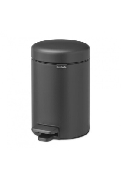 Brabantia NewIcon 1001102 Pedal Bin, 3 l, Soft Close, Anti-Slip Base, Mineral Coating, Dark Grey