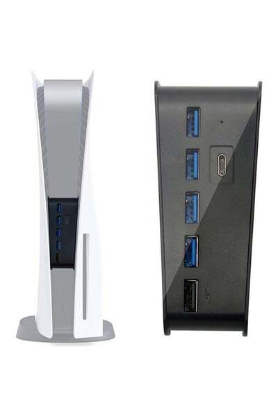 fun zone محول موزع USB 3.0 عام بخمسة منافذ لجهاز PS5 باللون الأسود