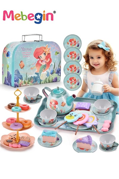 MEBEGIN مجموعة حفل شاي حورية البحر من 48 قطعة للفتيات الصغيرات، هدايا عيد ميل...