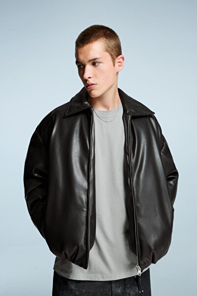 Bershka Leather effect puffer jacket
