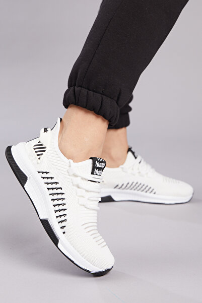 Tonny Black Unisex White Black Mesh Poly Sole Textile Fabric Lace-Up Sneakers