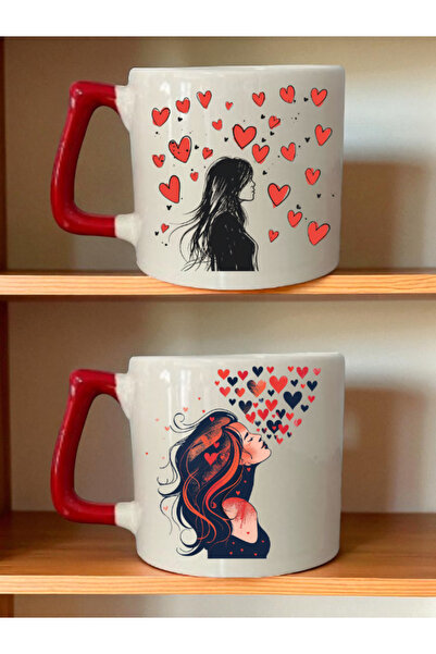 lili hediyelik طقم أكواب مكون من قطعتين بتصميم قلب ونساء - منتج صندوق هدايا ع...