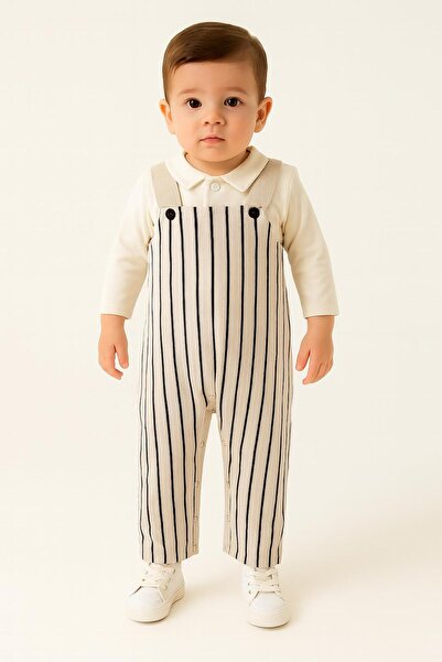RAPAPA Baby Boys Striped Romper Set Long Sleeve – Stylish Collar Detail 9731