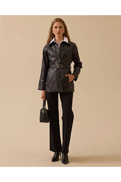 SEÇİL Яке от изкуствена кожа с колан и джобове