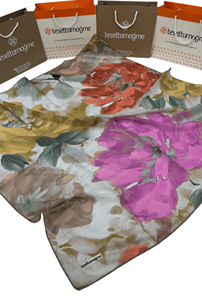 Tesettürnağme Eșarfă din bumbac moale TN2000 Motiv floral roz-camel-06