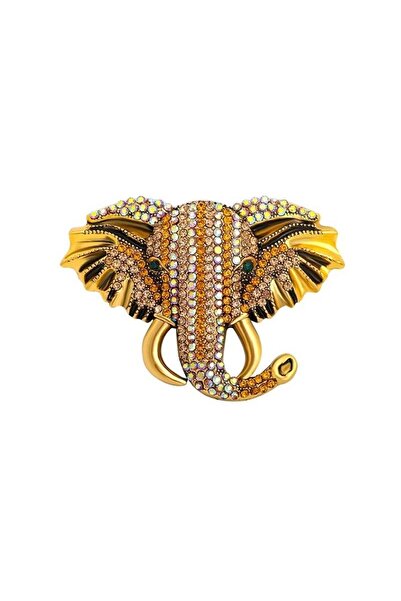 Pursehuit Broșă aurie, formă de cap de elefant, cu pietre, Lilou C1