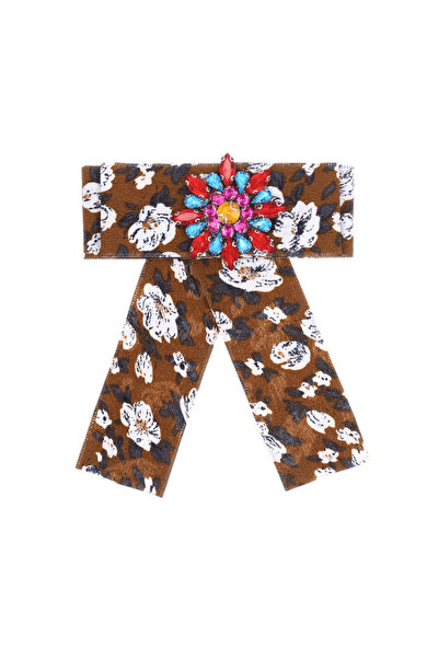 Pursehuit Καρφίτσα Jabou, καφέ, με λουλούδια και πολύχρωμες πέτρες, Ruta C5