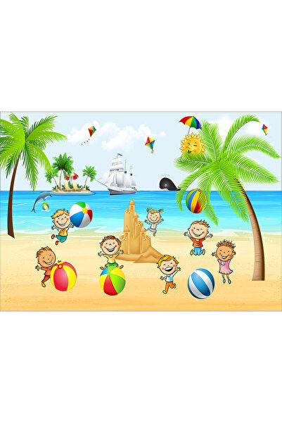 VIODESIGN Fototapet Copii, Copii la Plaja, autoadeziv, multicolor,120x200 cm