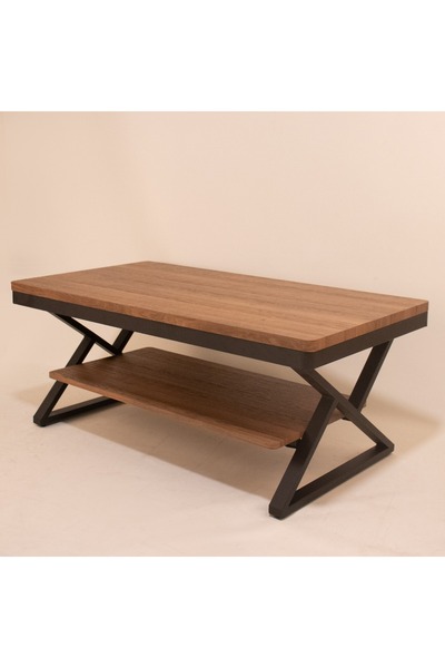 Vi Markets Two-top wooden council table with iron bases