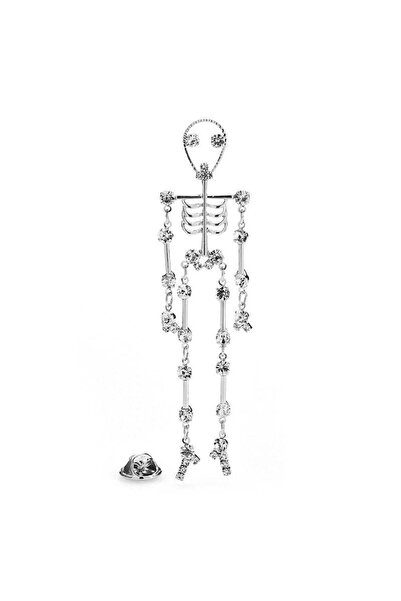 Pursehuit Καρφίτσα ασημί χρώματος, σε σχήμα σκελετού, με πέτρες, Isadora C1