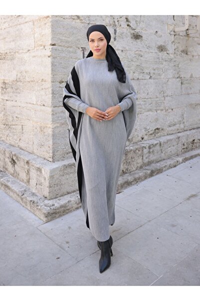 SAHRA BUTİK Knitwear Hijab Dress - Gray -