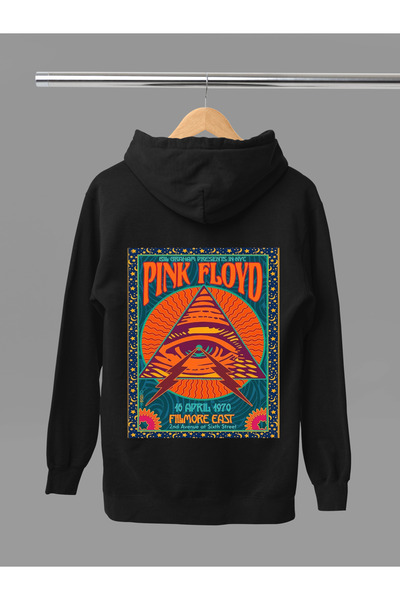 MAGORS Hanorac rock cu glugă, cu mânecă lungă, din bumbac, imprimat PINK FLOY...