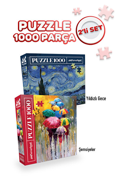 Neverland 2 ADET 1000 PARÇA PUZZLE- YILDIZLI GECE VE ŞEMSİYELER