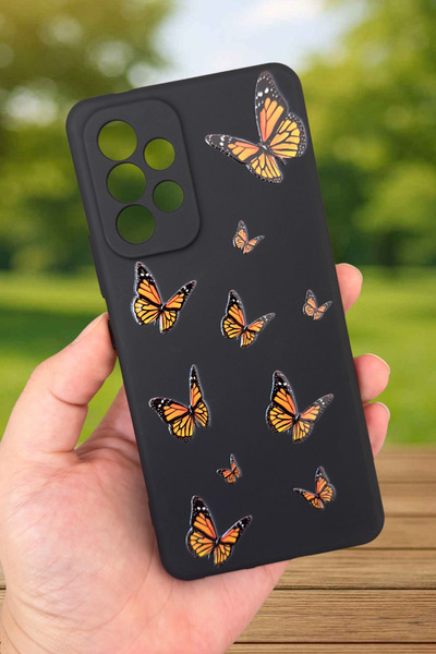 Vip Case Samsung Galaxy A53 - Turuncu Kelebek Desenli Silikon Darbe Emici Kla...