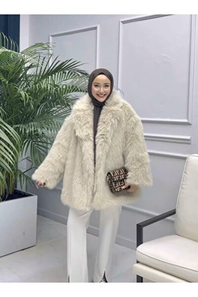 Hb Harma Time Butik Women's Beige Plush Lined Coat