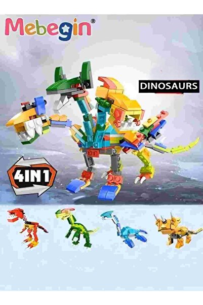 MEBEGIN مجموعة بناء ديناصورات للأطفال، مكونة من 4 قطع، ألعاب تعليمية للديناصورات، أحجية تجميع جزيئات صغيرة