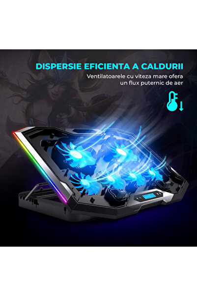 Elindor ® RGB Gaming Laptop Cooler with 5-Level Adjustable Angle Stand, for Office, Travel, Black