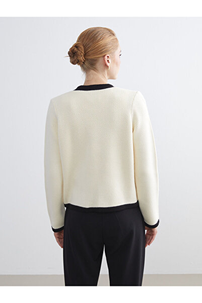 LC Waikiki Lcw Modest Ecru V-Neck Tie-Up Women's Knitwear Cardigan