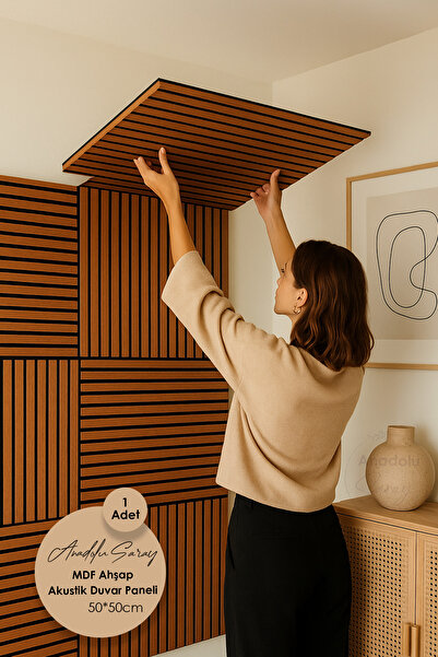Anadolu Saray MDF Ahşap Akustik Duvar Paneli Keçeli 50*50cm MDF Lam – Salon & Ofis Dekoratif Çıta
