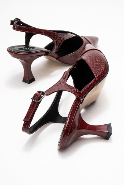 Lizy Shoes Burgundy - Snake Pattern Women's Open-Back Heeled Shoes