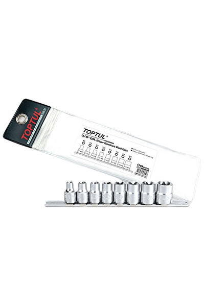 TOPTUL Set of 8 GAAG0802 socket wrenches, 3/8 inch square drive, wrench sizes E8, E10, E11, E12, E1