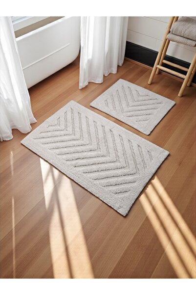 Evimle طقم سجادة حمام قطنية من زينوريا (60x100)(50x60) كريمي---001