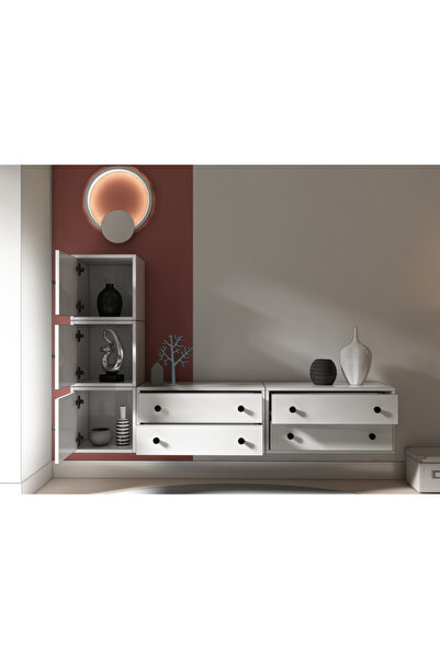 Nettrends Duvara Monte 4 Çekmeceli 3 Kapaklı Modern Minimalist Tasarım Çok Am...