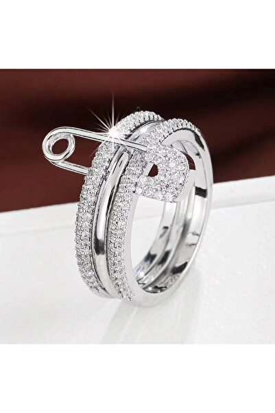 Choice 10 TR-05452-06 خاتم إبرة ثلاثي الطبقات من سلسلة الزركون على طراز الهيب هوب من النحاس هدية حفلة رأس السنة الجديدة